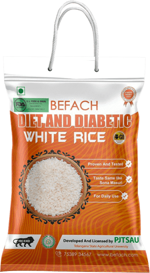 Befach - Diet and Diabetic White Rice | Certified by National Institute of Nutrition | Low Sugar | Low GI | No Pesticides, Non GMO, Perfect for Diet & Diabetic People
